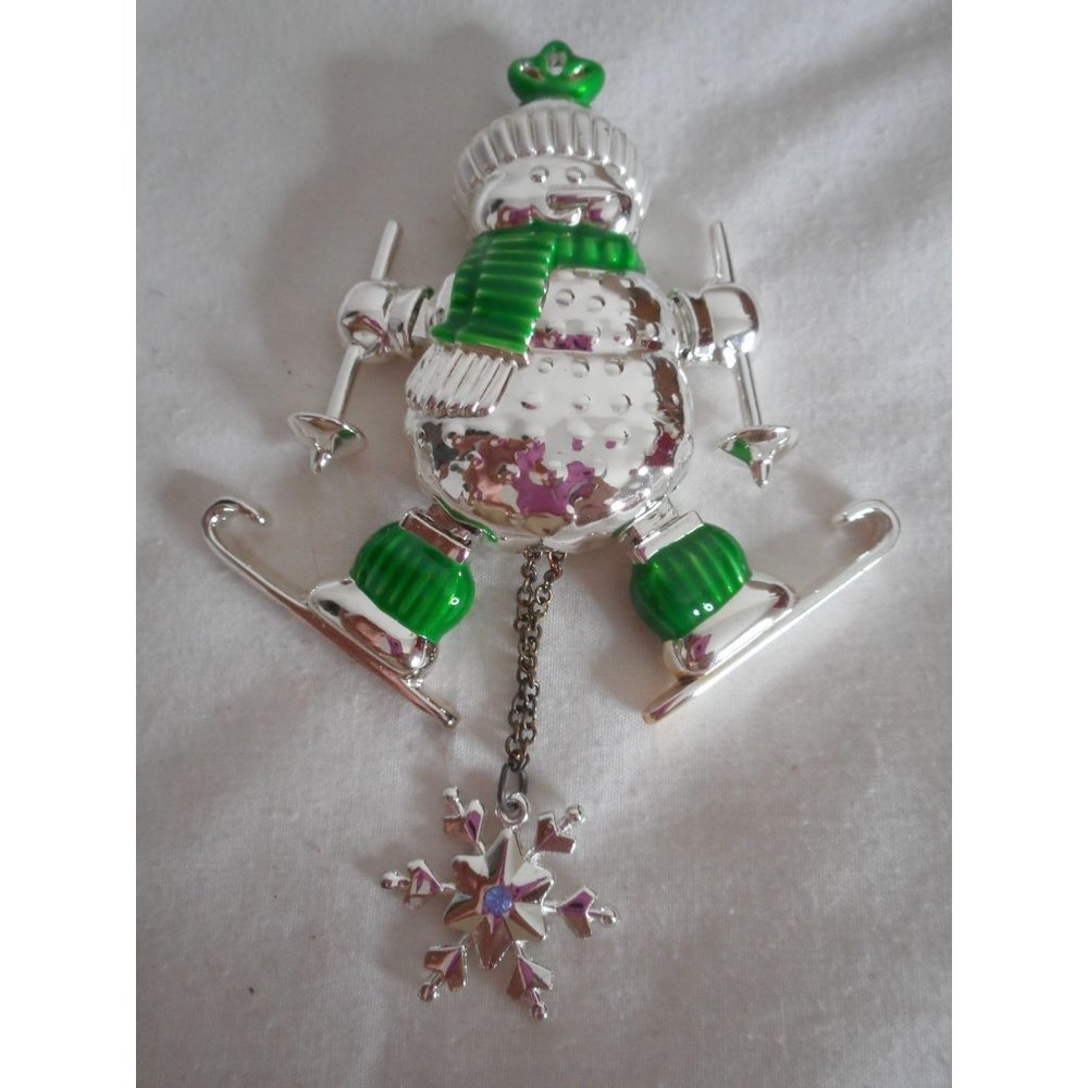 NIB LENOX Skiing Snowman Silver Hangning Ornament 4" Ornament RARE! - Picture 2 of 4